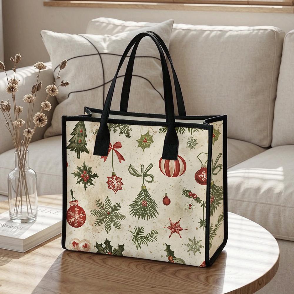 Christmas Pattern Tote Bag Fashion Daily Carry All Bag Versatile Shoulder Bag For Holiday Casual Use