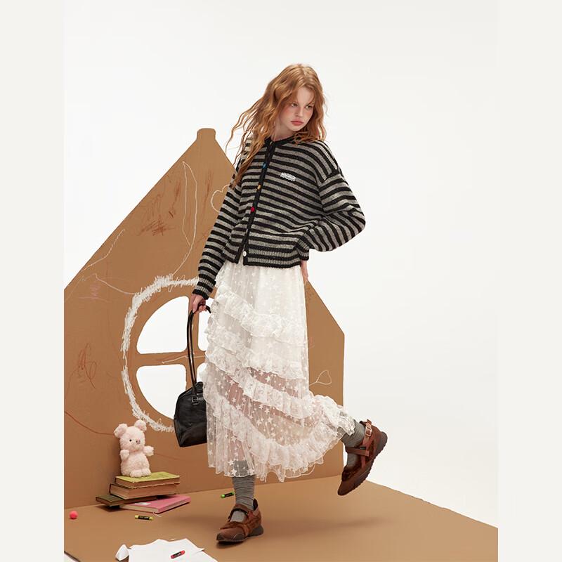 UNIFREE Collegiate Style Striped Wool Blend Cardigan