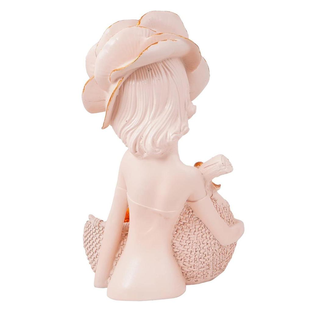 Resin Lady With Basket Fantasy Showpiece For Home Decor Showpiece&Office Decor Showpiece(11.5" Inch Size,Pink)