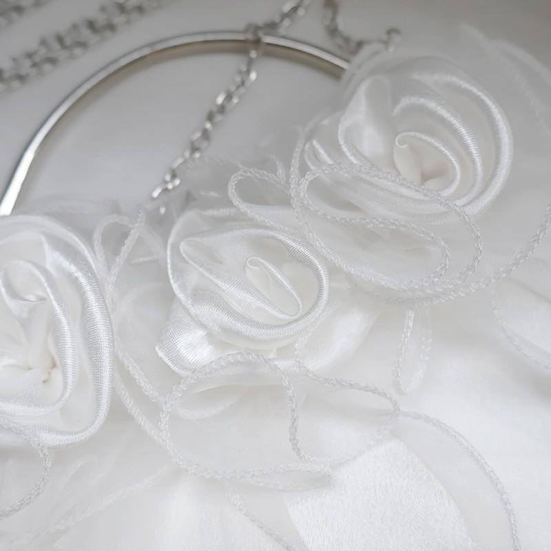 Elegant White Silk Floral Clutch Bag With Bow Detail Evening Purse Wedding Guest Or Bridal Party