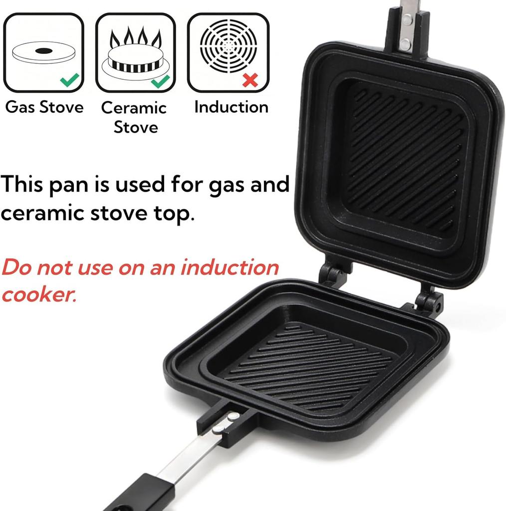 Sandwich Maker, Non-Stick Aluminum Grilled Pancake Flip Pan with Handle, Cheese Frying