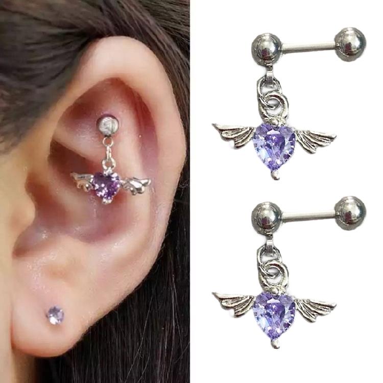 Angel Wing Heart Shape Earrings Stainless Steel Body Jewelry Ear Studs For Casual Or Formal Occasions
