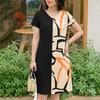 ZANZEA Women Casual V-Neck Short Sleeve Loose Print Patchwork Dress