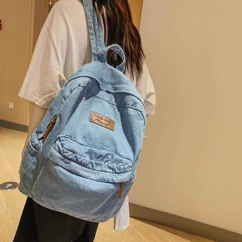 Women Backpack Cowboy Fabric Bag Backpack Korean Shoulder Bag Girl College Bag Backpack  large capacity denim Rucksack Backpack 32x40x13cm светло-синий