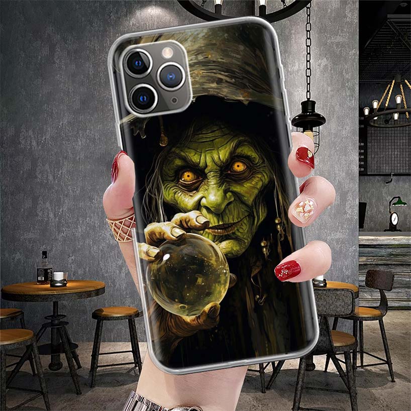 Halloween Moon Witch Horror Soft Phone Case For IPhone 11 17 Air 16E 16 Pro Max 15 + 14 Plus 13 Mini 12 Apple 7 SE 8 Fundas Coqu