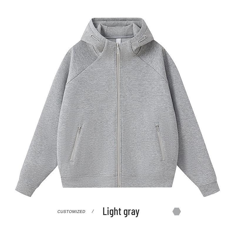 Men's 400g Heavyweight Liquid Cotton Raglan Sleeve Cardigan: Autumn/Winter Solid Color Casual Loose Zipper Hoodie.