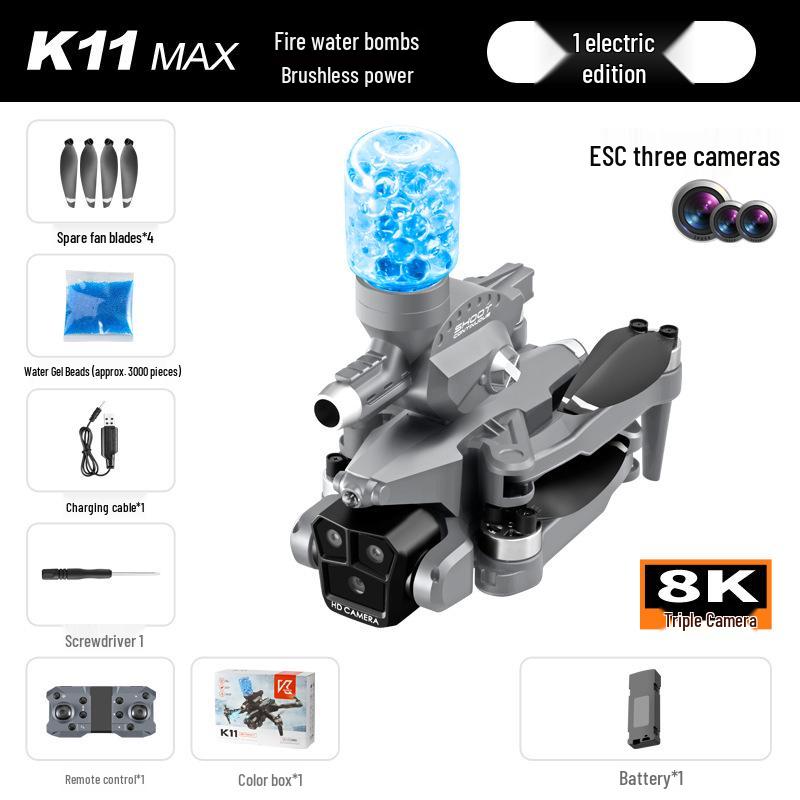 K11MAX Brushless Drone with Triple Camera, HD Aerial Photography, Water Bomb Launch, and Four-Axis Remote Control