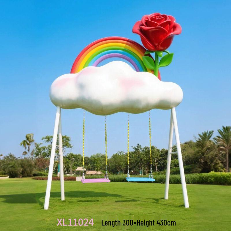 

Outdoor Fiberglass Rainbow Cloud Swing Sculpture