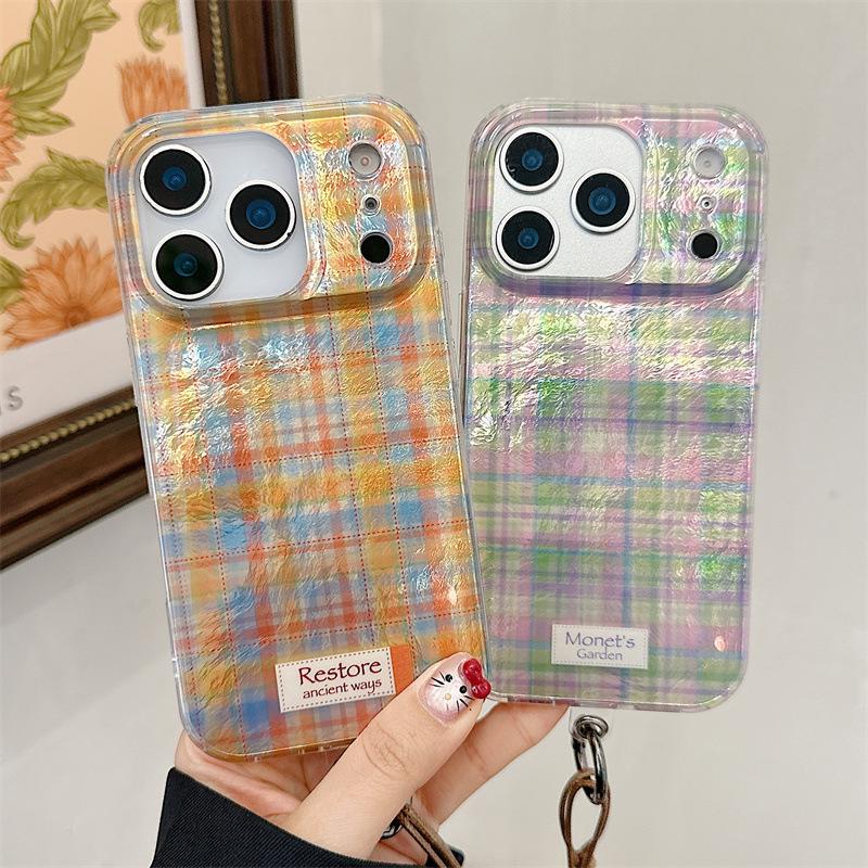 High-End Tin Foil Texture Plaid Phone Case for iPhone 17 Pro Max / 16 Pro / 15 Pro