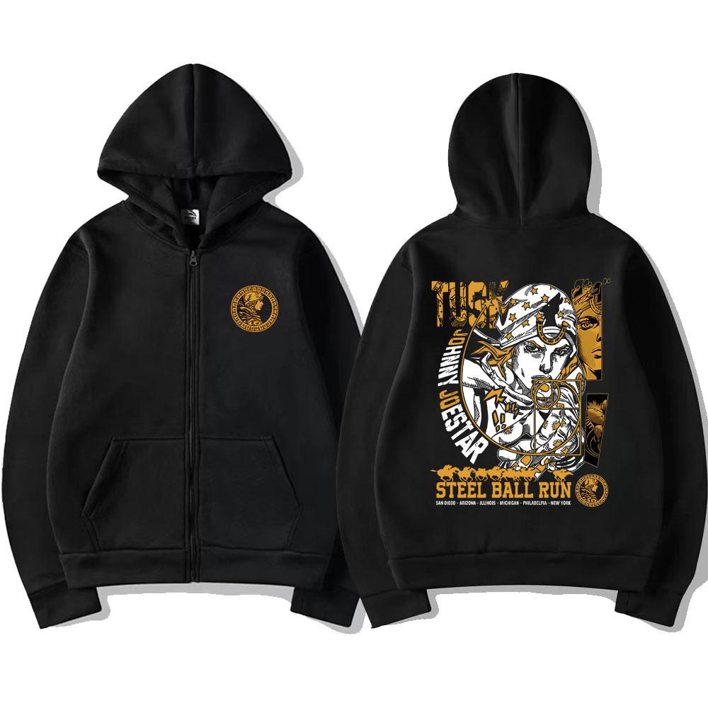 Anime JoJo's Bizarre Adventure Johnny Joestar STEEL BALL RUN Grafická mikina s kapucí na zip Pánská Dámská Ležérní Vintage Mikina na zip