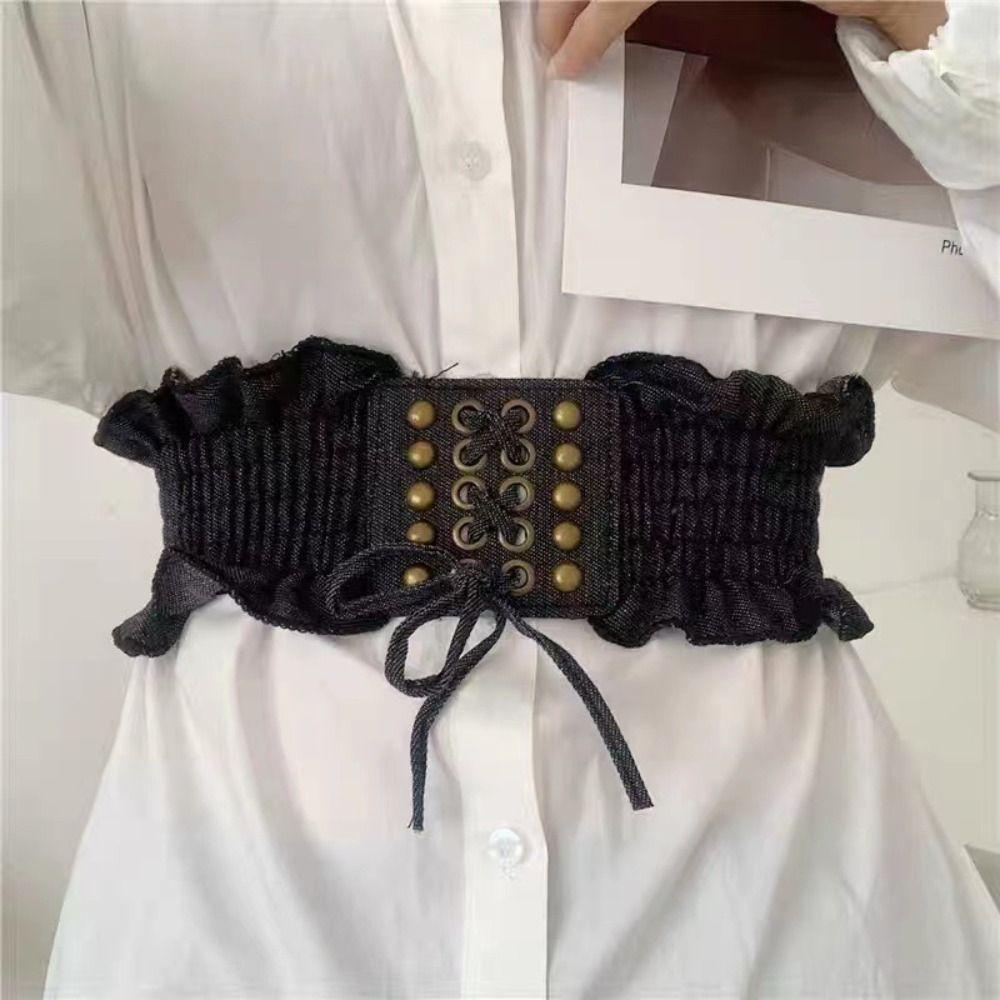 Cloth Denim Stretchy Cummerbunds High Waist Wide Waist Belt Simple Female Waistband  Female