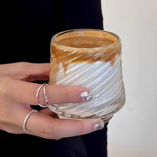 Yousheng Volcano Texture Glass Coffee Cup 150ml Whiskey Tumbler with Embossed Design Heat & Cold Resistant Drink Cup for Espresso Latte Cocktails