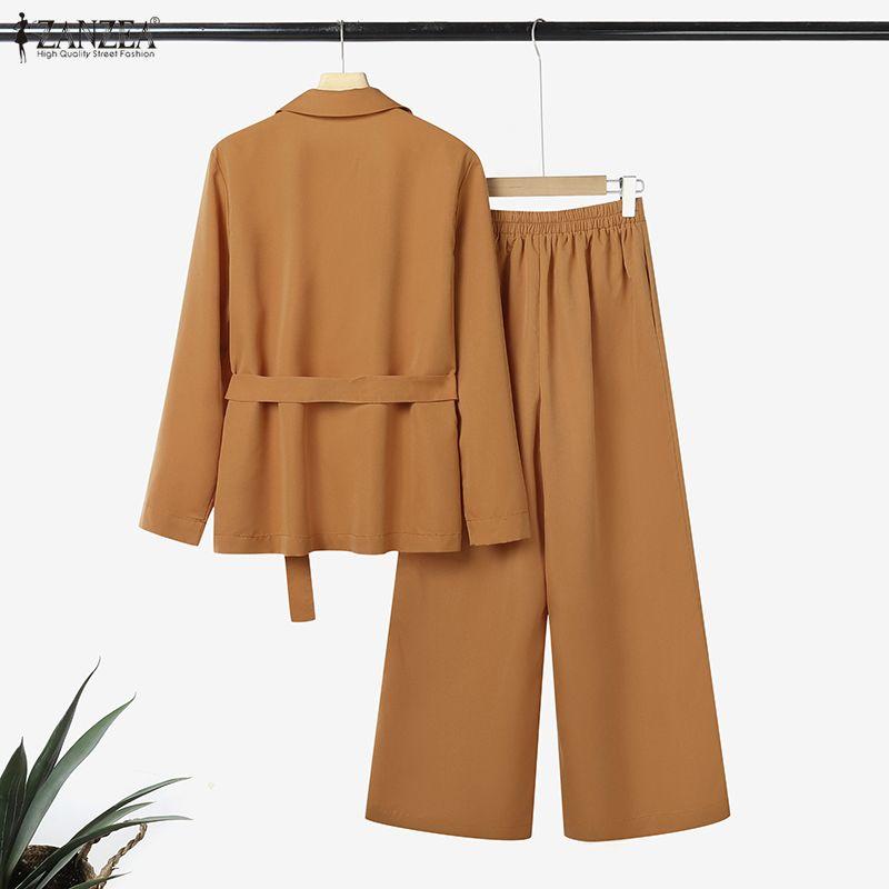 ZANZEA Dámské ležérní dvoudílné sady obleků s dlouhým rukávem a kalhotami