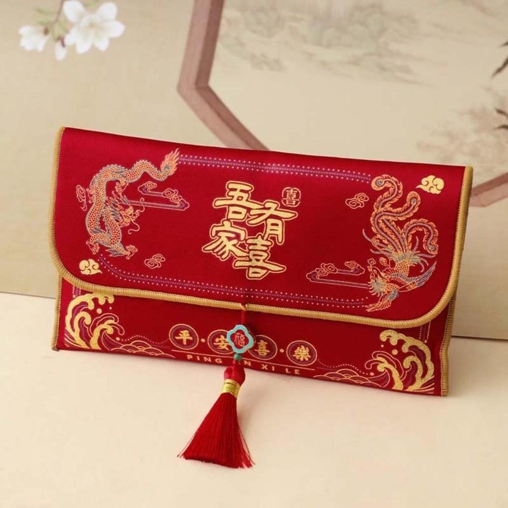 New Year Blessing Words Brocade Red Envelope Year of Horse New Year Money Bag Birthday