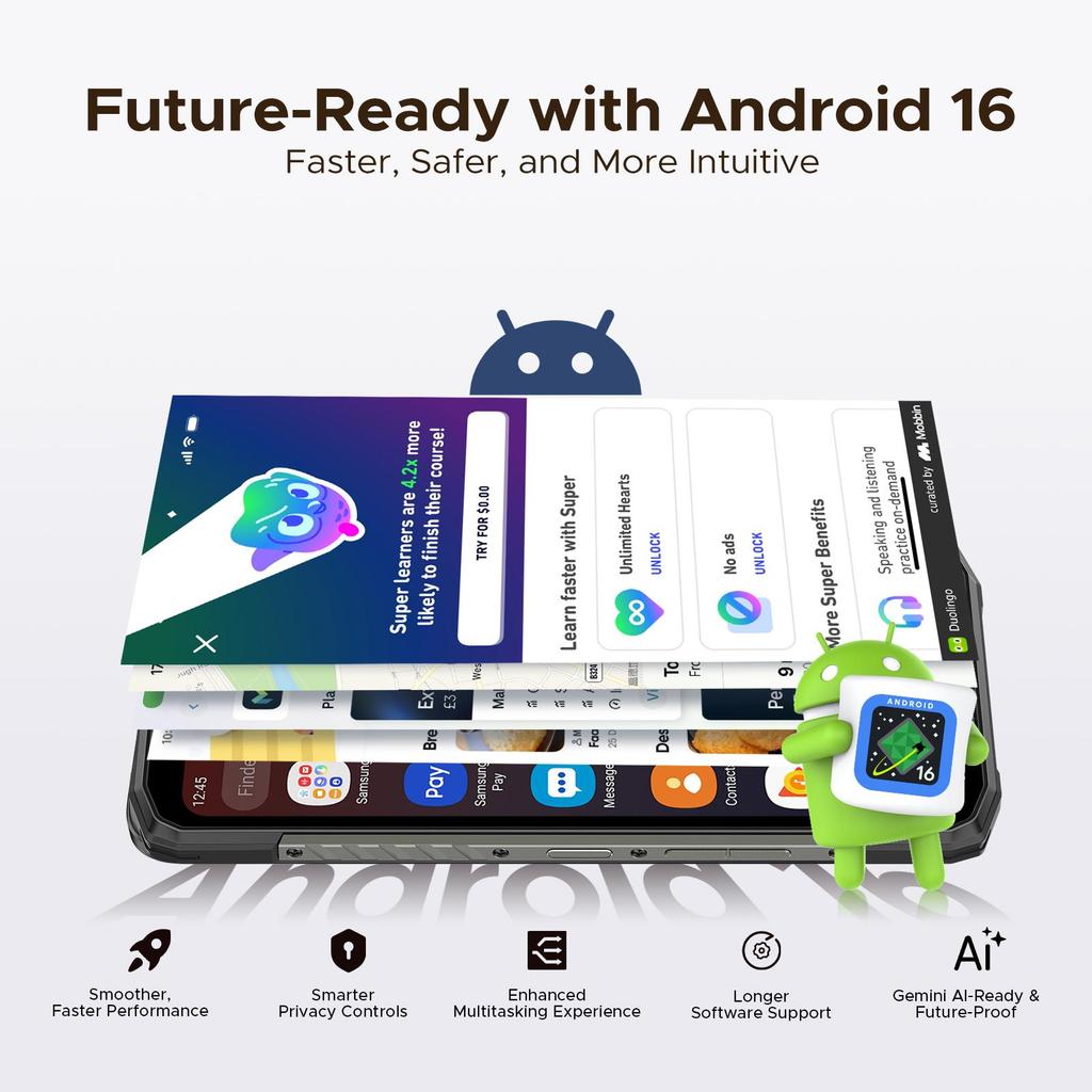 DOOGEE Blade 10 Power Rugged Smartphone, Android 16 10300mAh&18W Flash Charging, 24GB+256GB/2TB, Octa Core, 50MP Camera, 6.6 inch, 3 Cards Slots