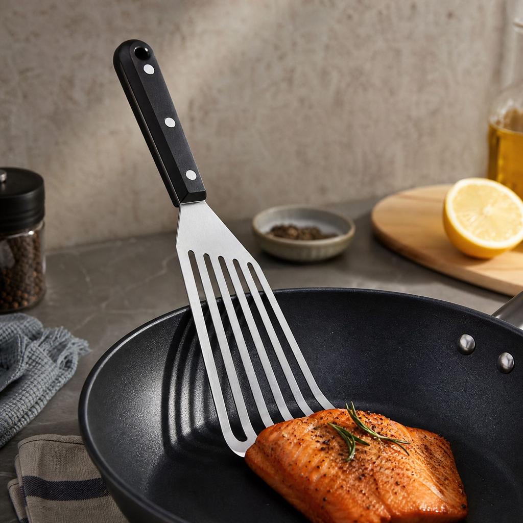Stainless Slotted Turner Spatula for Cooking Steak and Fish - Flat for Grill, Griddle and Frying Pan