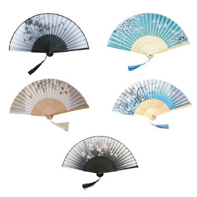 Women's Floral Handheld Fans Folding Hand Fans Silk Bamboo Hand Held Fans for Church Wedding Party Decorations Gifts
