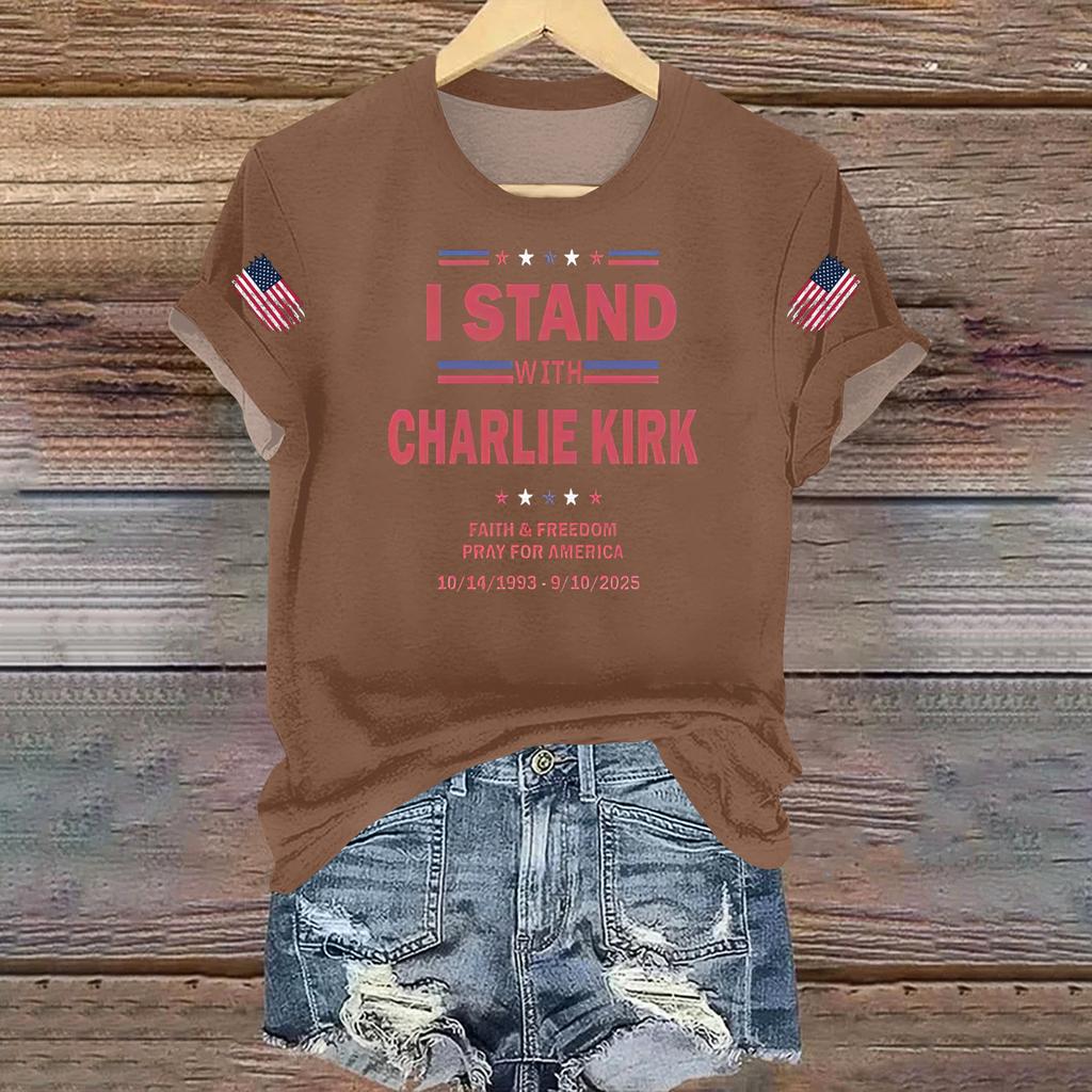 Women's Casual Printed T-shirt Round Neck Pullover Short Sleeve Top