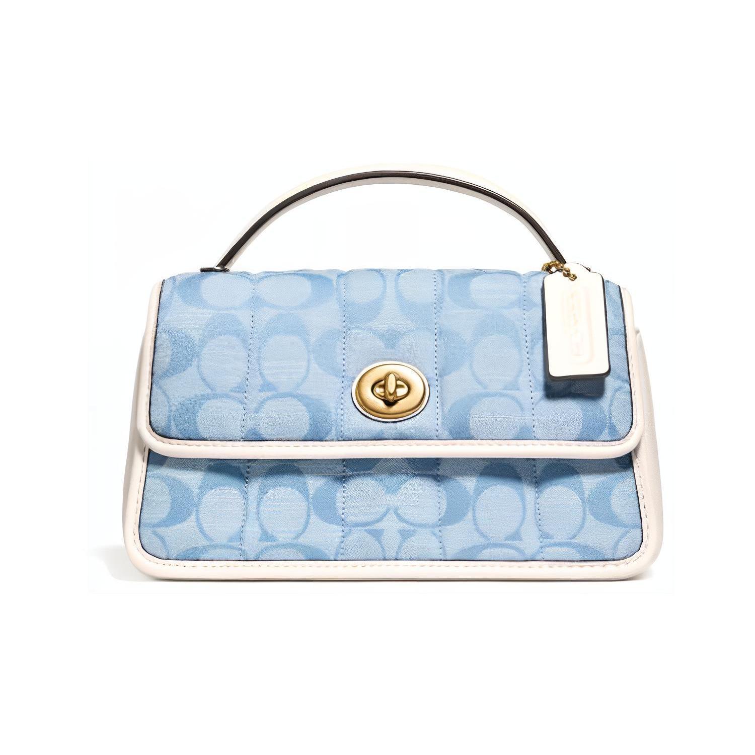 

New COACH Turnlock Canvas With Leather Flap Bag Handbag, Shoulder Bag, Crossbody Bag Trumpets Women s Blue Monogram C4690-B4SUX 20.1*8.1*10.9CM