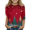 Children's 3/4 Sleeve Tops Casual Christmas Print T Shirt Round Neck Pullover Blouse