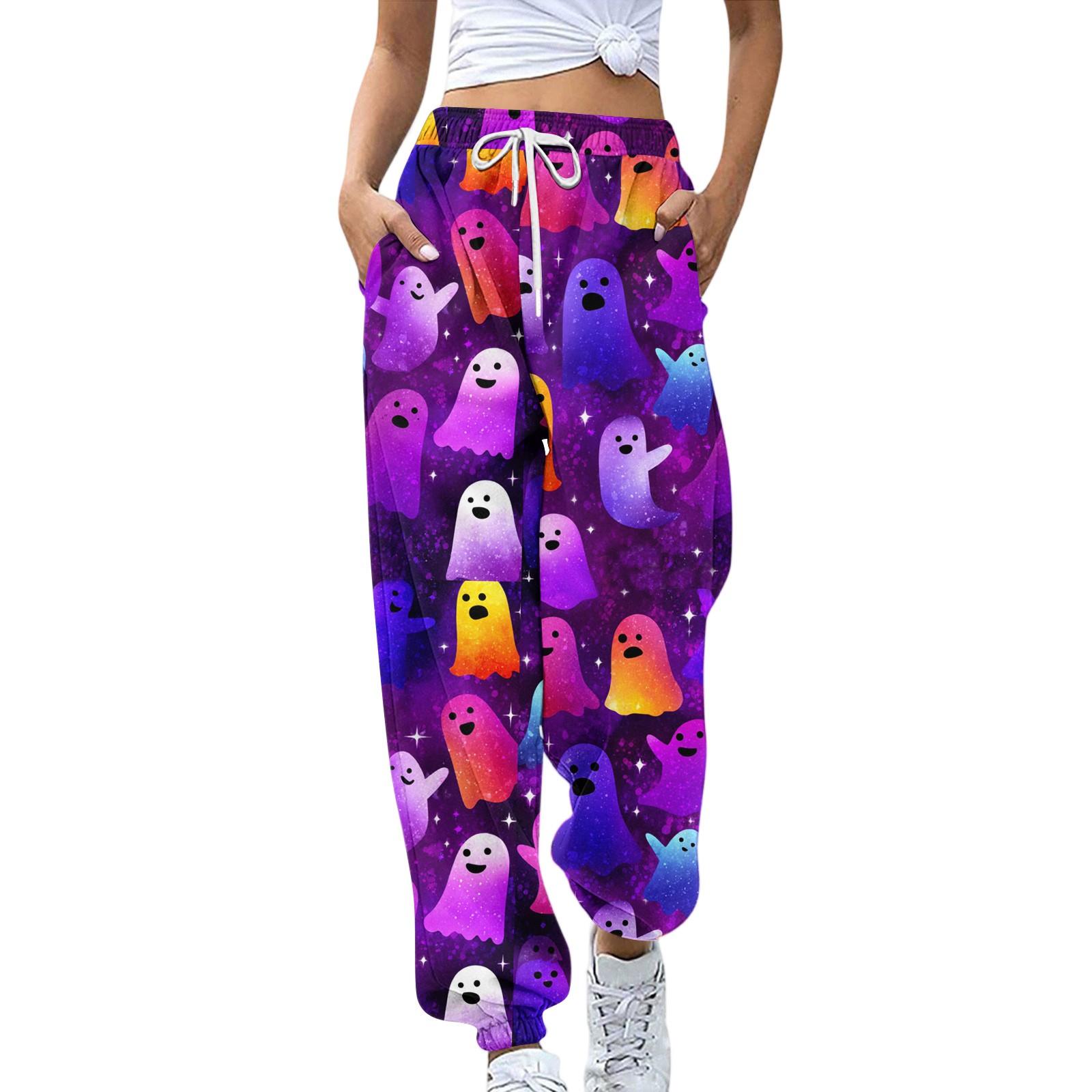 

Женские спортивные штаны Эластичный пояс Кулиска Повседневные брюки Принт на Хэллоуин Брюки с карманами M