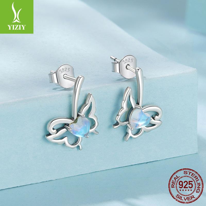 Smart Moonstone Butterfly Stud Earrings Female, Mori Small Fresh S925 Sterling Silver Stud Earrings