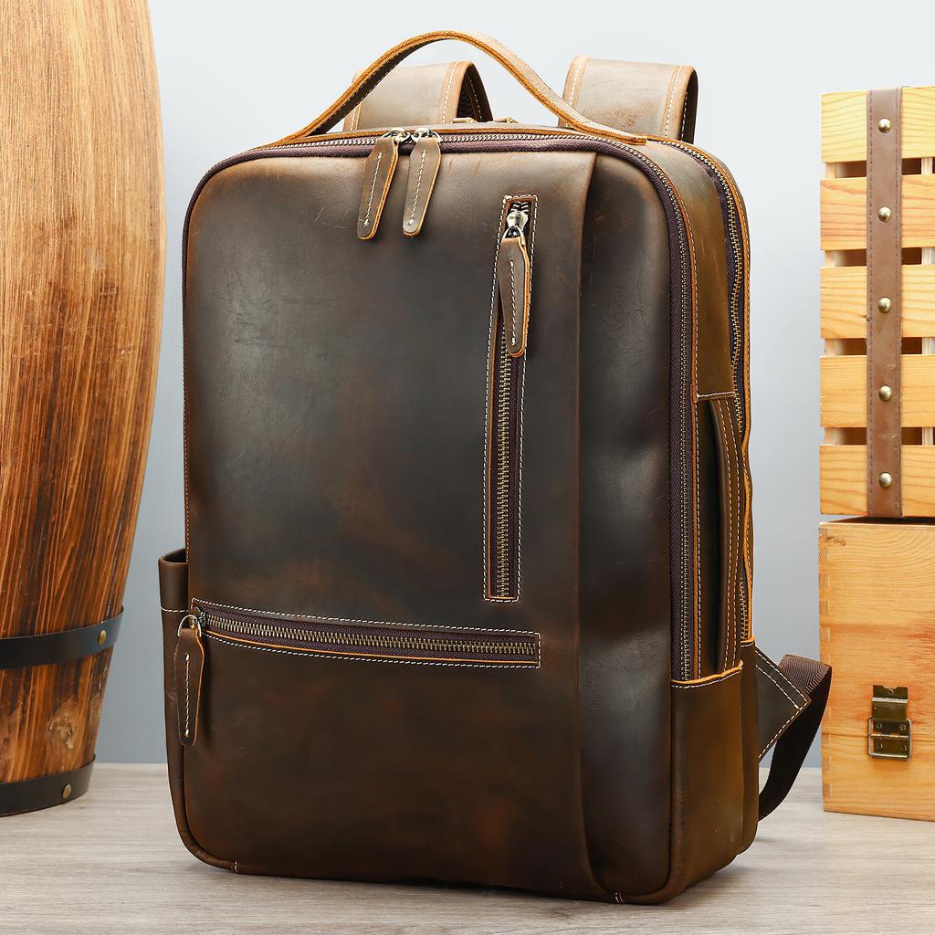 Men's Fashionable and Casual Travel Backpack with Shoulder Straps and Leather Schoolbag