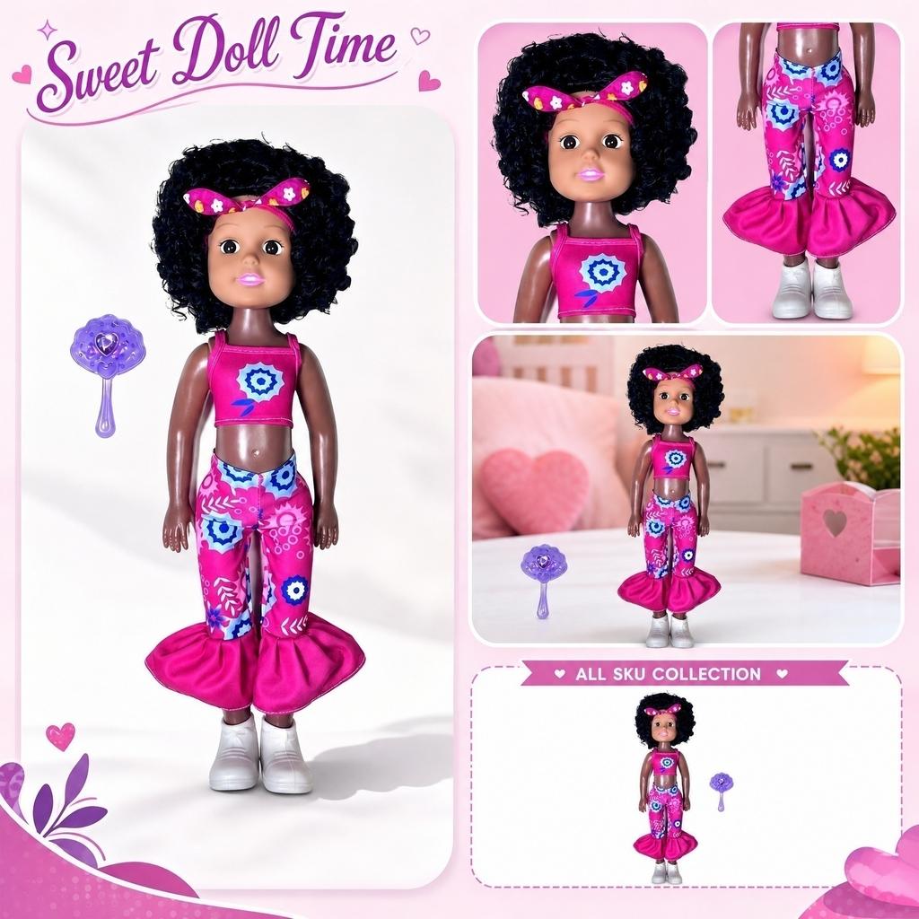 Realistic Reborn Doll African American Vinyl Body Soft Touch Doll with Curly Hair and Fashion Outfit for Kids Collectible Toy Gift