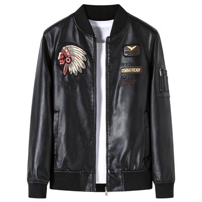 Men's Autumn and Winter Thin Short Slim Leather Jacket Baseball Jacket PU Leather Jacket
