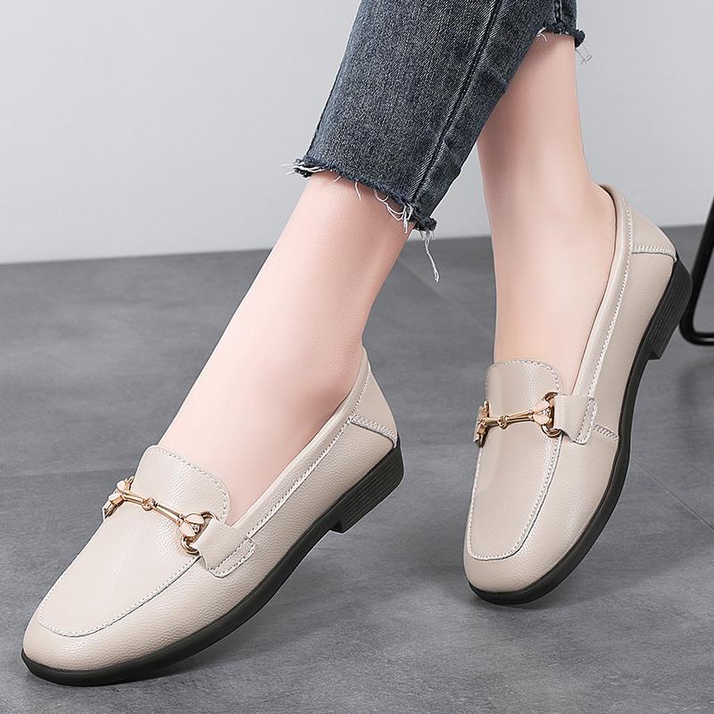 Women Shoes Ladies Flat Fashion Vintage British Leather Oxford Loafers Comfy Casual Shallow Flats Gold Logo
