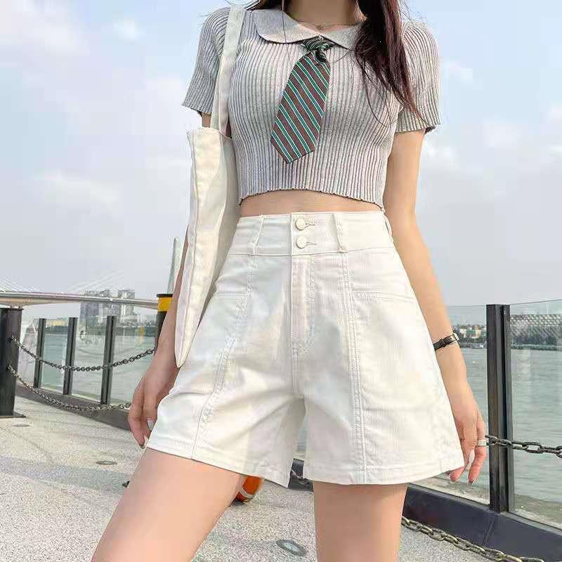 High-Waisted Elastic Denim Shorts for Women - Summer Slimming, Plus Size, Loose Wide-Leg, A-Line Style