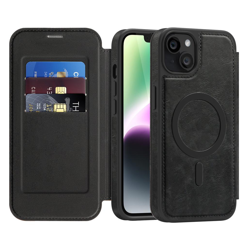 For iPhone 14 Plus Case Compatible with MagSafe RFID Blocking Card Holder Leather Phone Cover