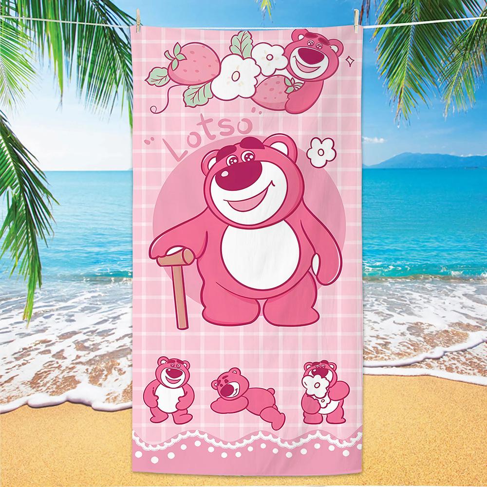 Cute Strawberry Bear Beach Towel Microfiber Printed Children'S Trumpet Cartoon Bear Beach Towel