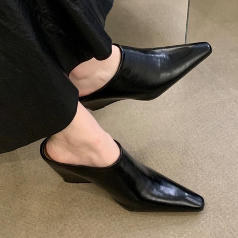 Fashion 2025 Roman Baotou Half Women's Slope Heels High Slippers Summer New Fashion Outside Thick Lazy Mules Slippers Soft Sandals