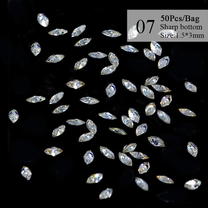 50 ks mini kosočtvercové kamínky na nehty s plochým dnem, AB barva, zdobení nehtů, křišťálové drahokamy, oslnivá manikúra, 3D dekorace na nehty
