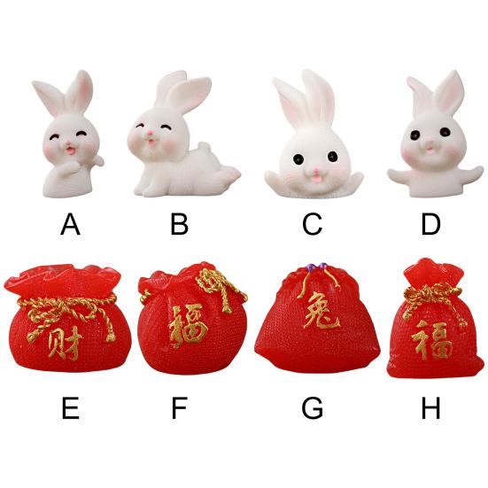 2Pcs Fashion Adorable Eco-friendly Resin Rabbit Zodiac Micro Landscape Ornament for Desktop