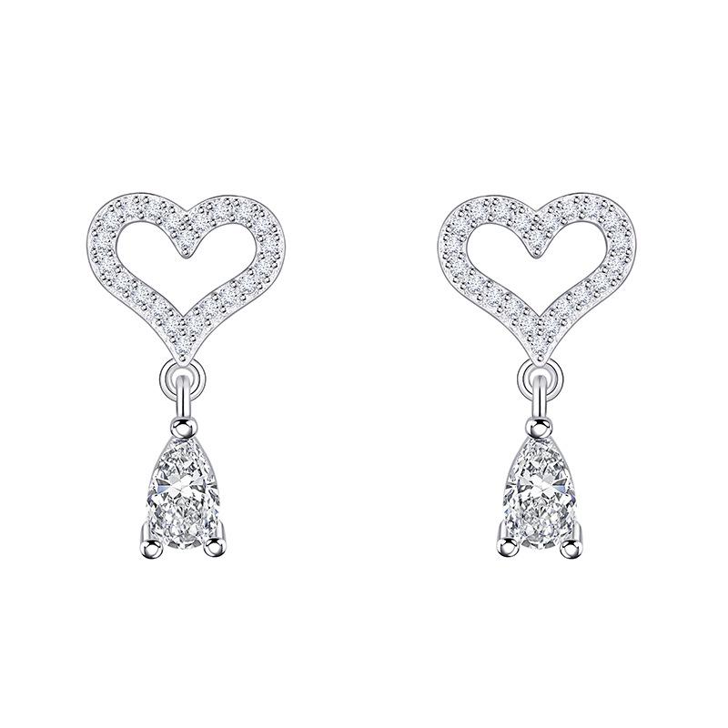 Delicate Sparkling Zirconium Love Fringed Stud Earrings Women's Light Luxury Temperament Sweet Girl Hollow Heart Earrings