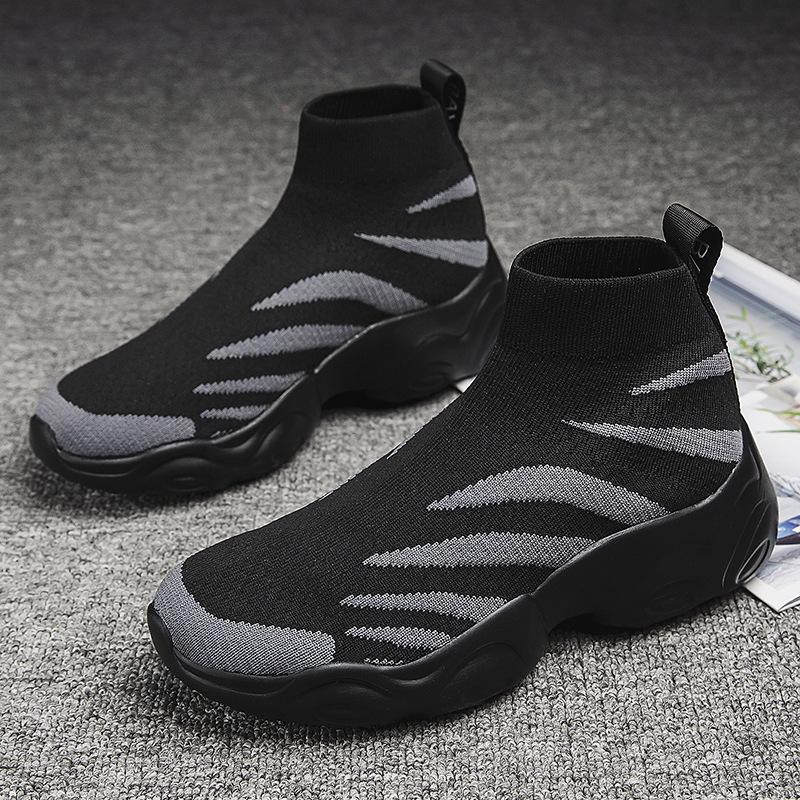 Autumn and winter new high-top socks shoes women's couple shoes breathable fashion show flying woven shoes large size