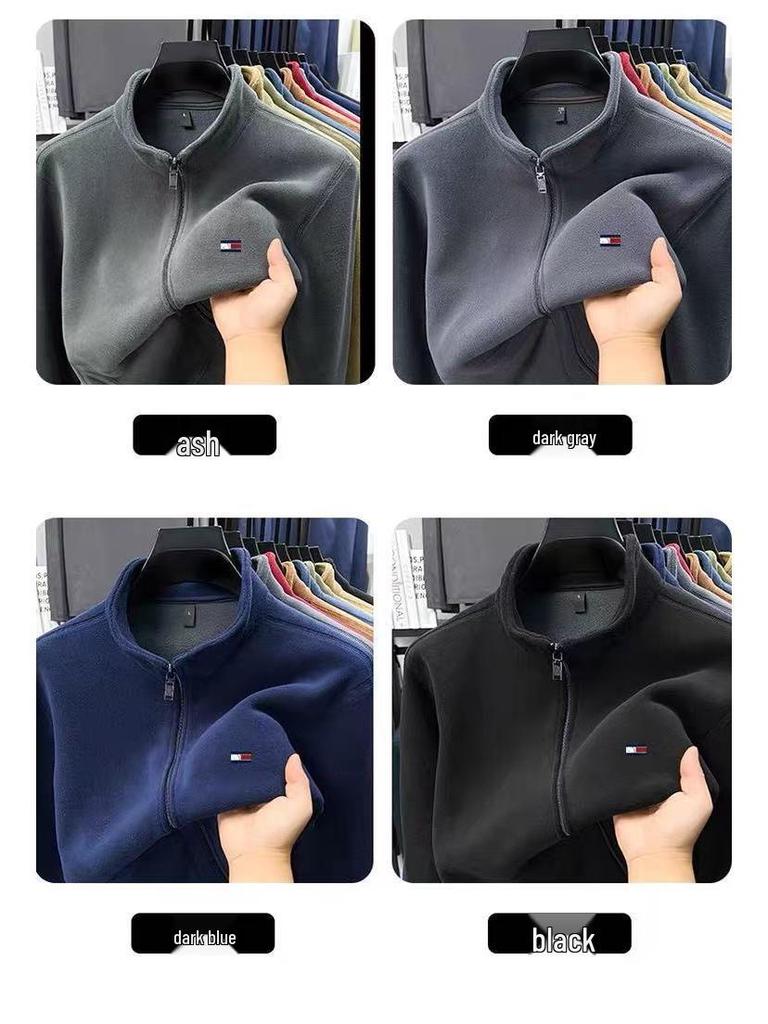 Tommy Herren Hochwertige beidseitige Fleecejacke mit Stehkragen, Warmer lässiger Winter-Hoodie mit Plus-Samt.