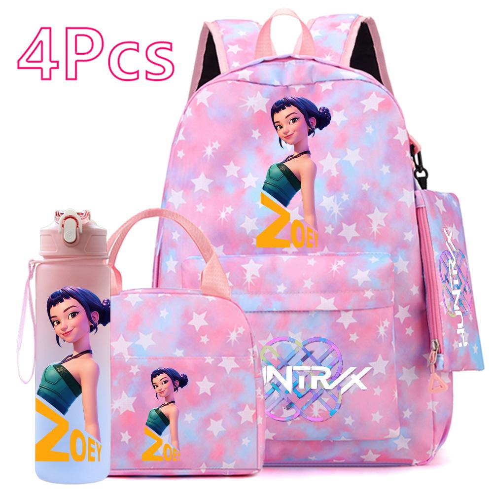 4-teiliges/Set K-POP Bedruckter Rucksack Große Kapazität Schultasche Handtasche Etui Tasche mit 750 ml Wasserflasche Junge Mädchen Schultasche wasserdicht Reisetasche Mochila
