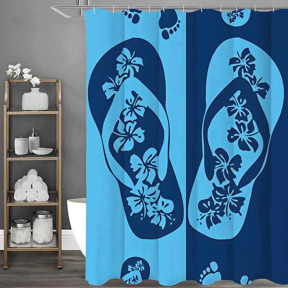 

Summer Ocean Slippers Floral Shower Curtain, Bathroom Decorative Shower Curtain, Waterproof Shower Curtain With Hooks W60H190(CM)-1 Pcs