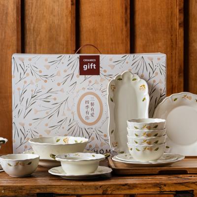 Fresh Cream Wind Platycodon Dishes Tableware Set Ceramic Western Food Plate Flower Household Rice Bowl Flat Plate Fish Plate
