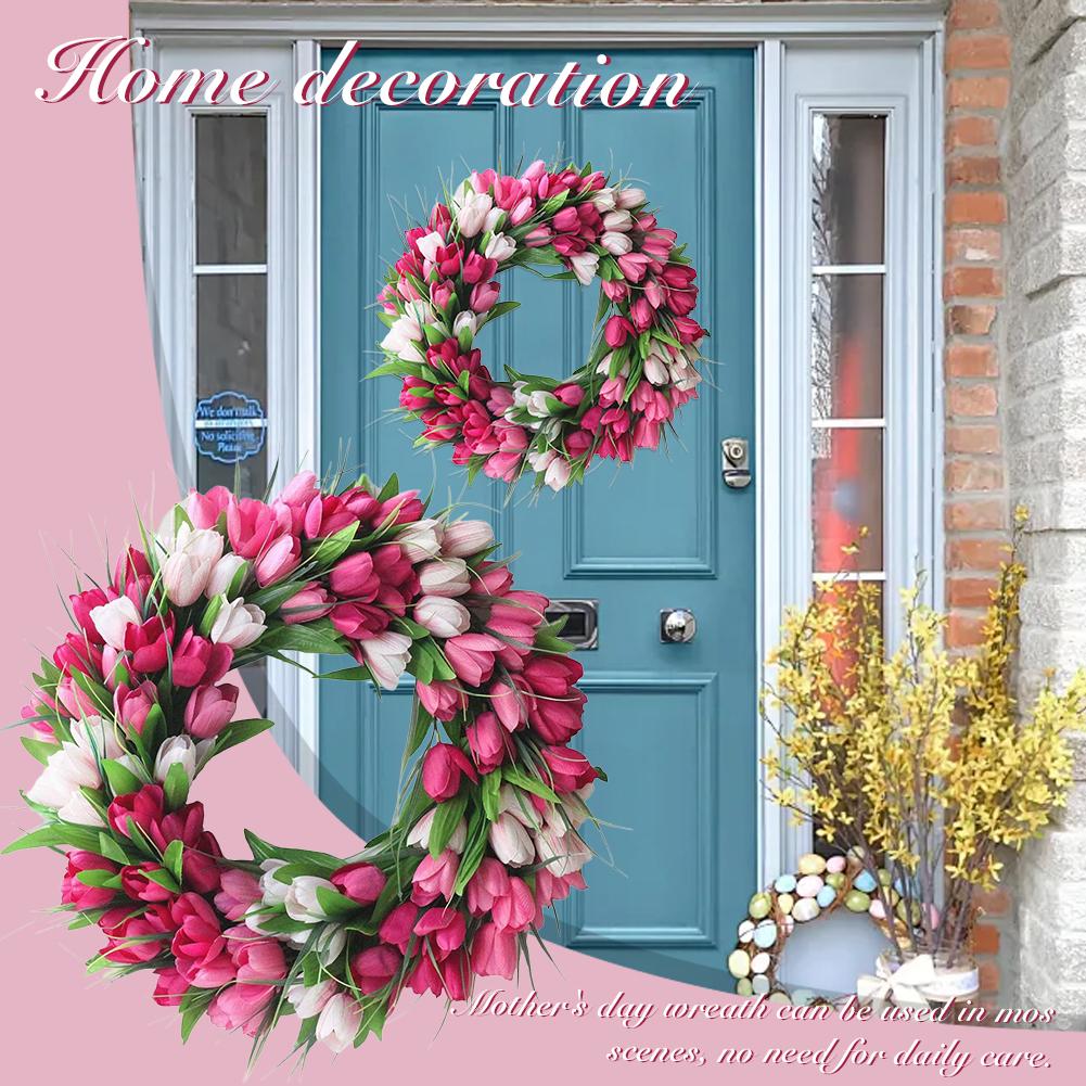 19.7 Inch Tulip Wreath for Front Door Spring Wreath Artificial Tulip Flowers Mothers Day for Outside Indoor Window Wall
