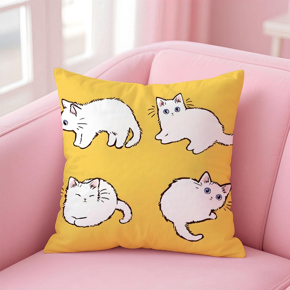 Cute Cartoon Cats Animations Cushion Cover Pillowcase Short Plush Invisible Zipper Room Sofa Cushion Cover