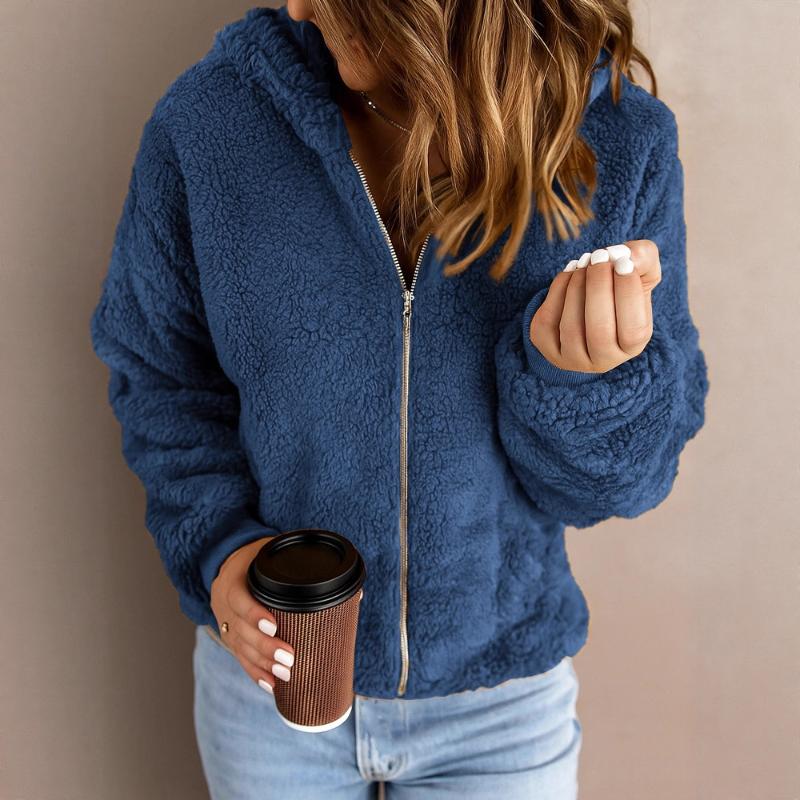 New Women's Casual Hooded Long Sleeve Pullover Solid Color Multicolor  Plush Jacket