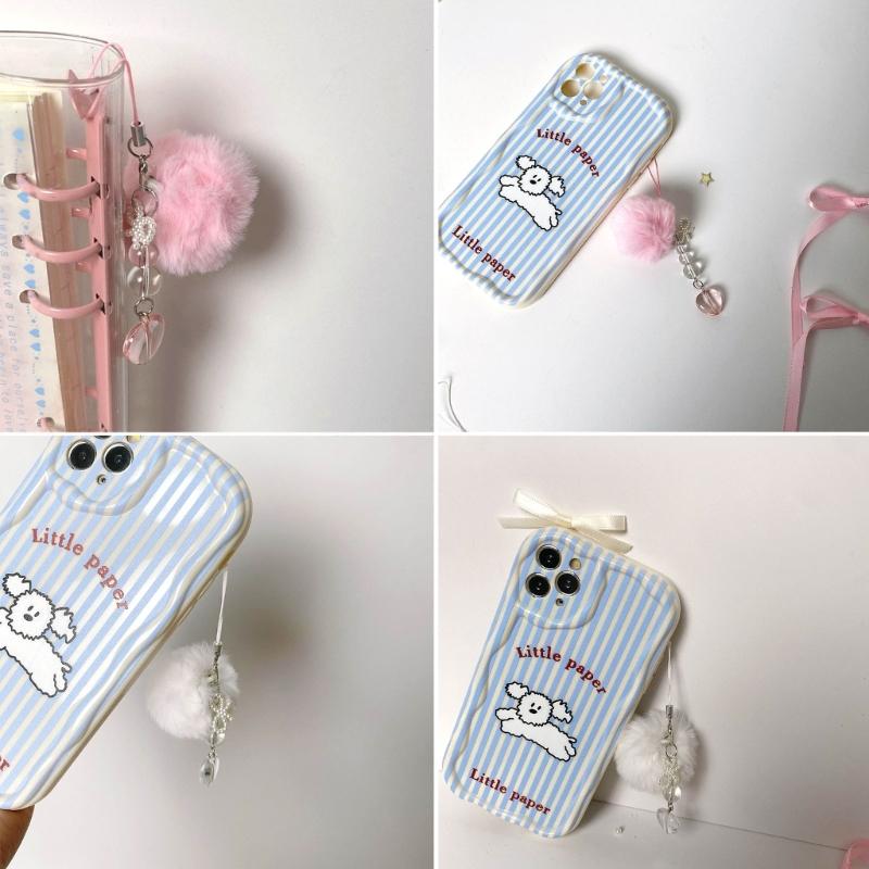 Sweet and Soft Handmade Rabbit Balls Phone Charm Phone Strap Chain Ornament Anti-Lost Chain Hangings Jewelry for Bag Key