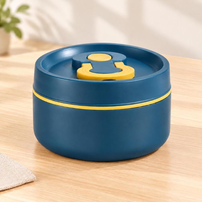 Portable Soup Container with Silicone Sealing Rings, Buckle Lid, and Fold-Down Handle, Leak Proof Hot Food Jar for Outdoor Picnics, Camping, School