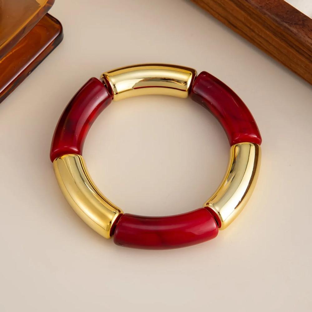 Red Bracelets Metal Tube Punk Bangles Fashion Acrylic Bracelets Jewelry