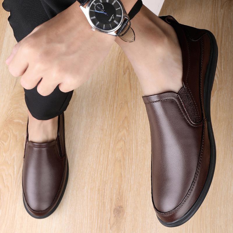Men's Shoes Large Size Overalls Leather Shoes Men's Soft-soled Cowhide Breathable Casual Shoes Driving Lazy Shoes Foreign Trade Dad Shoes