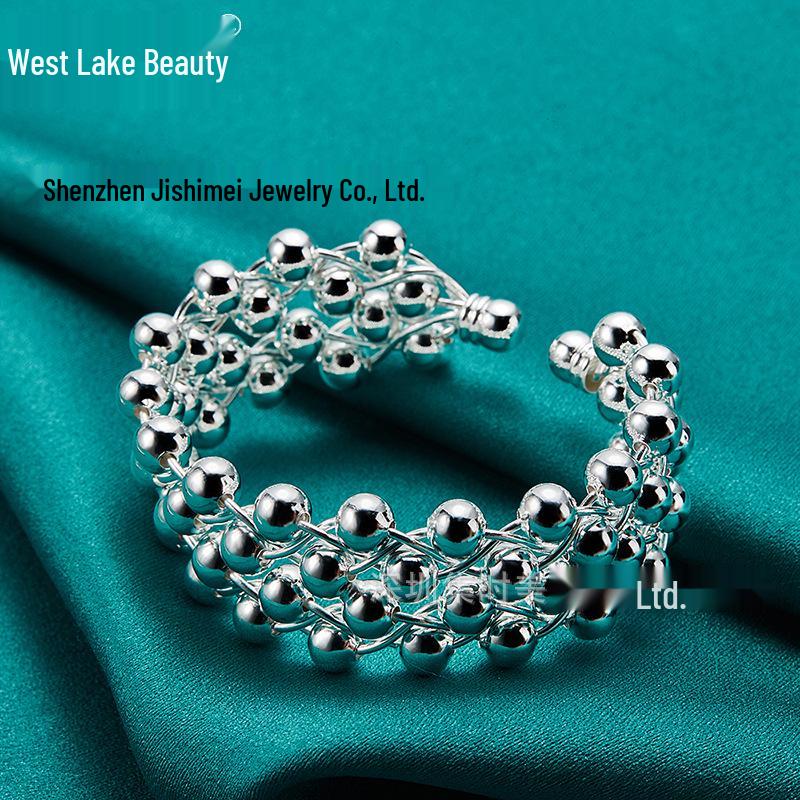 Brățară deschisă tip plasă cu mărgele de strugure din argint sterling West Lake Beauty pentru femei - Bijuterii de modă rafinate